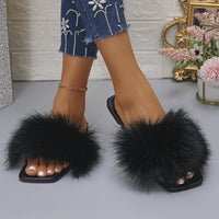 Damen Flausche Pantoletten - Schwarz