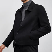 Herren Kastenförmige Wollmix-Blousonjacke mit verdeckter Druckknopfblende und Eingrifftaschen Nord Taschen - Schwarz 1