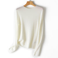 Damen Leichter strukturierter Langarm-Strickpullover mit Rundhals und feiner Crinkle-Optik Nord Taschen - Perlenweiß
