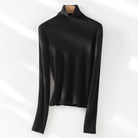 Damen Slim-Fit Feinstrick-Rollkragenpullover mit Stretch Nord Taschen - Obsidienschwarz