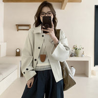 Damen Oversize Kurzjacke mit überschnittenen Schultern und großer Knopfleiste Nord Taschen - Ecru