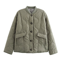 Damen Langarm Rundhalsjacke mit Knöpfen und Taschen - Olivgrün