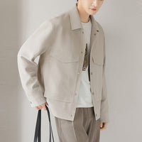 Herren Boxy Overshirt-Jacke mit Druckknöpfen und aufgesetzten Taschen Nord Taschen - Beige