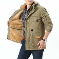 Herren Langarmjacke mit Kapuze, Knöpfen und Taschen - Khaki