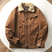 Herren gefütterte Cordjacke mit Teddykragen und Knopfleiste - Kaffeebraun