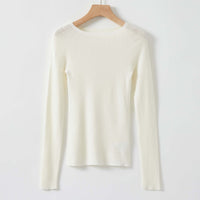 Damen Feiner Langarm-Feinstrickpullover mit U-Boot-Ausschnitt und figurbetonter Passform Nord Taschen - Perlenweiß