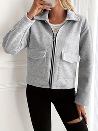 Damen Fleecejacke mit Reißverschluss und Klappentaschen - Grau