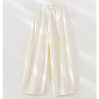 Damen Weite High‑Waist Loungehose aus weichem Baumwollmix mit Elastikbund und Tunnelzug Nord Taschen - Cremeweiß