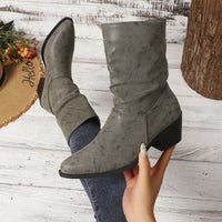 Damen Slouch-Stiefeletten mit Blockabsatz und pflegeleichtem Material - Grau