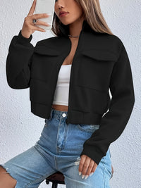 Damen cropped Freizeitjacke mit Taschen und Reißverschluss - Schwarz