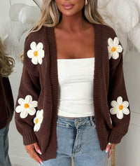 Laura | Damen Oversized Langarm-Cardigan - Kaffee Braun