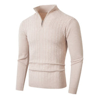 Herren Pullover mit Kabelstrickmuster und Stehkragen - Creme Weiß