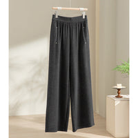 Damen Weite Satin-Loungehose mit elastischem Bund und Eingrifftaschen Nord Taschen - Dunkelgraue Hose