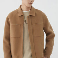 Herren Kurzjacke aus Wollmix mit Kastenform, Brusttaschen und verdecktem Reißverschluss Nord Taschen - Khaki