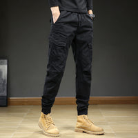 Herren Cargo-Hosen mit Taschen und Kordelzug - Schwarz