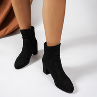 Damen Stiefeletten aus Wildleder mit Blockabsatz und gepolsterter Innensohle - Schwarz
