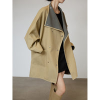 Damen Oversized Übergangsjacke mit kontrastierendem Kragen Nord Taschen - Khaki