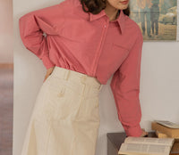 Damen Oversized Hemdbluse mit Brusttasche Nord Taschen - Rosa