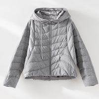 Damen gesteppte Kapuzen-Winterjacke mit tailliertem Gummizug Nord Taschen - Mondgrau