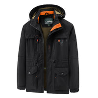 Herren wasserdichter und winddichter Outdoorparka mit abnehmbarer Kapuze - Schwarz