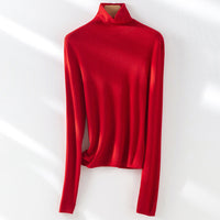 Damen Slim-Fit Feinstrick-Rollkragenpullover mit Stretch Nord Taschen - Achatrot