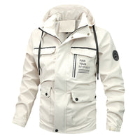 Herren wasserfeste Kapuzen-Regenjacke mit winddichter Membran - Cremeweiß