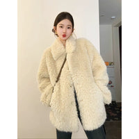 Damen Oversize Teddyfell‑Mantel mit Schalkragen und verdeckter Knopfleiste Nord Taschen - Gelb