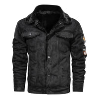 Herren Jeansjacke mit Teddyfutter und Druckknopfleiste - Schwarz 821