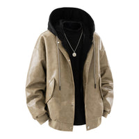Herren Oversize-Bomberjacke mit Kapuze, Druckknopfblende und Taschen - Khaki