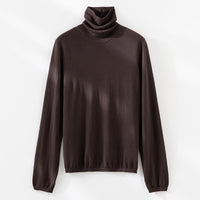 Damen Ultraleichter Feinstrick-Rollkragenpullover mit schlanker Silhouette und fein gerippten Abschlüssen Nord Taschen - Kaffee