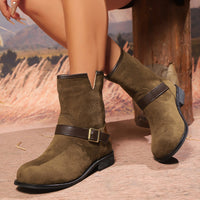 Damen Ankle Boots mit V-Ausschnitt, Riemen und Schnalle - Dunkelbraun