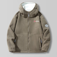 Herren Kapuzen-Fleecejacke mit hohem Haubenkragen und Reißverschluss - Khaki