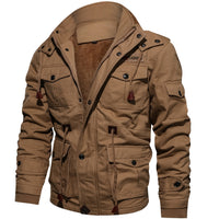 Herren gefütterte Utility-Feldjacke mit Kordelzug und Taschen - Khaki 9933