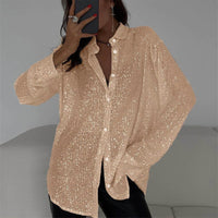 Damen Glitzernde Oversize-Hemdbluse - Champagner