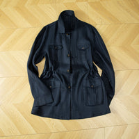 Damen Utility-Jacke aus Leinenmix mit Tunnelzug, Pattentaschen und Hemdkragen Nord Taschen - Dunkelblau