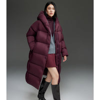 Damen Lange gesteppte Daunenparka mit Kapuze und Thermoisolierung Nord Taschen - Dunkelrot