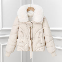 Damen kurzes Pilotenblouson mit voluminösem Schalkragen und Kordelzugsaum - Offwhite