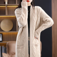 Damen Oversize Langcardigan mit Streifen - Beige