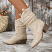 Damen Cowboy-Stiefeletten mit mittlerem Blockabsatz und gerafftem Schaft Nord Taschen - Weiß 9258