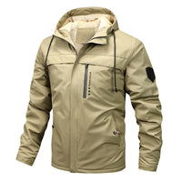 Herren winddichte Softshelljacke mit verstellbarer Kapuze und Innenfutter - Khaki