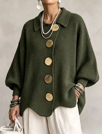 Damen Langarm-Strickjacke mit Knöpfen - Olivgrün