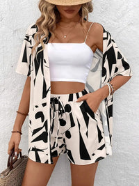 Hana | Damen Kimono-Set Shorts Blumenmuster Sommer - Aprikose
