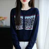 Damen Cardigan mit Rundhalsausschnitt und langen Ärmeln - Indigo Blau