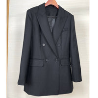 Damen Taillierter Longline-Blazer mit doppelreihiger Knopfleiste und Pattentaschen Nord Taschen - Schwarz