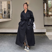 Damen Oversize-Trenchcoat mit doppelter Knopfleiste und Sturmklappe - Schwarz