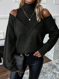 Damen Rollkragenpullover mit langen Ärmeln - Schwarz