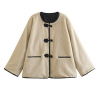 Damen Cropped Rundhalsjacke mit Taschen - Beige