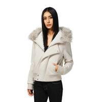 Damen kurze Bomberjacke mit voluminöser Kapuze und Daumenlochbündchen - Offwhite