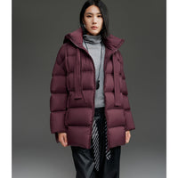 Damen Steppige wärmende Daunenjacke mit Kapuze und weiter Silhouette Nord Taschen - Dunkelrot