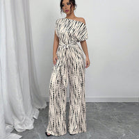 Bianca | Damen Overall One-Shoulder Weites Bein Print Elegant - Weiß